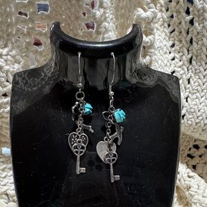 Turquoise Flower Key Dangle Earrings -